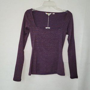 Boden Metallic Stripe Top Womens US 4 Navy/Copper Style T1123-NAV New